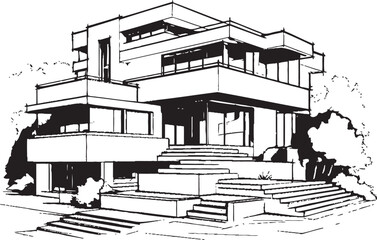 Dual Living Concept Duplex House Sketch Idea in Vector Icon Symmetrical Dwelling Sketch Duplex House Design Vector Emblem