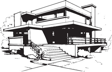 Symmetry Blueprint Duplex House Design in Vector Logo Concept Double Living Vision Sketch Idea for Duplex House Icon