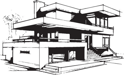 Twin Residence Sketch Duplex Design Vector Logo Impression Dual Living Concept Duplex House Sketch Idea in Vector Icon