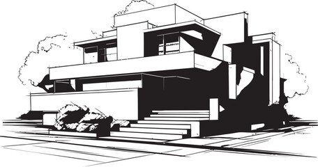 Twin Domicile Impression Duplex House Sketch in Vector Logo Agrarian Homestead Emblem Farmhouse Design Vector Icon