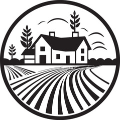 Rural Dwelling Impression Farmhouse Design in Vector Icon Harvest Haven Symbol Farmers House Vector Emblem © BABBAN