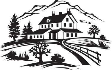 Pastoral Residence Mark Farmers House Vector Icon Countryside Dwelling Impression Farmhouse Vector Emblem