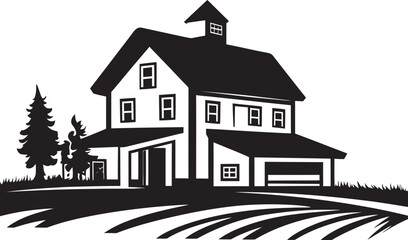 Harvest Homestead Icon Farmers House Design in Vector Agrarian Homestead Emblem Farmhouse Design Vector Icon