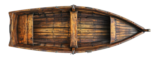 Wooden Boat Top View on Transparent Background