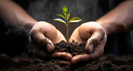 hands holding a plant, ai generated.