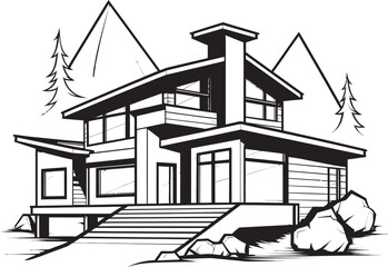 Strong Outline Mark Thick House Design in Logo Icon Powerhouse Abode Icon Bold House Sketch Vector Emblem