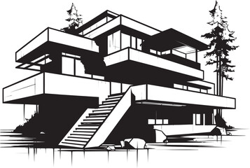 Modern Habitat Vision Residential Property Design Vector Icon Contemporary Dwelling Mark Modern Property Design Vector Logo