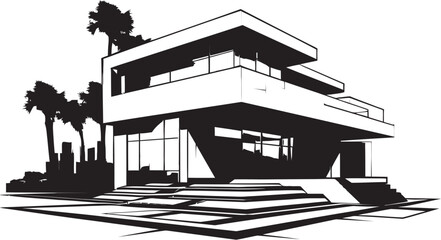 Trendy Habitat Emblem Property Design Vector Logo Modern Habitat Vision Residential Property Design Vector Icon