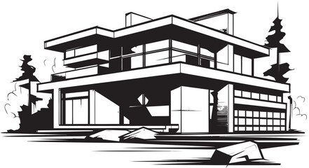 Trendy Habitat Mark Modern House Idea Design in Vector Chic Living Icon Stylish House Design Vector Logo