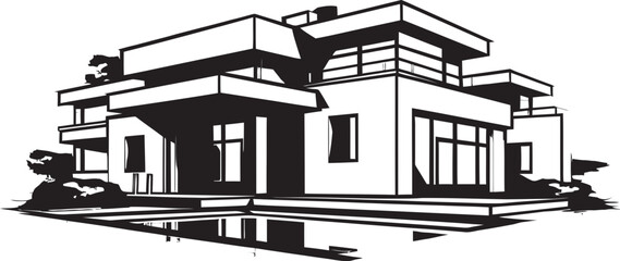 Trendy Habitat Mark Modern House Idea Design in Vector Chic Living Icon Stylish House Design Vector Logo