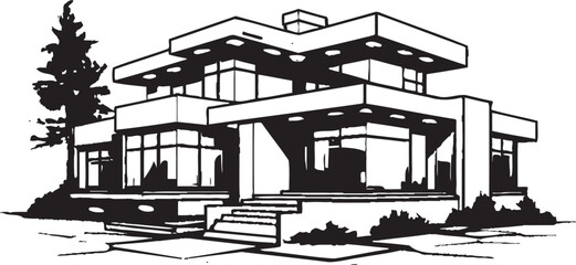 Sleek Living Crest Stylish House Design Vector Emblem Contemporary Living Crest Stylish House Design Vector Emblem