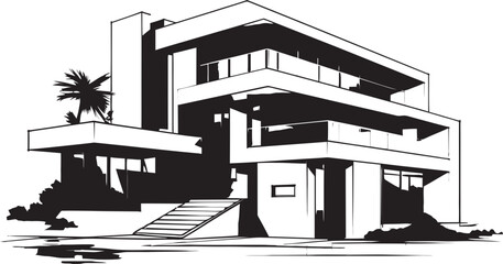 Elegant Living Symbol Stylish House Idea Vector Icon Contemporary Abode Emblem Modern House Design Vector Icon