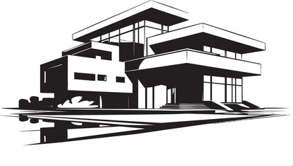 Vogue Living Vision Modern House Idea Vector Emblem Urban Chic Dwell Stylish Modern House Design Vector Emblem