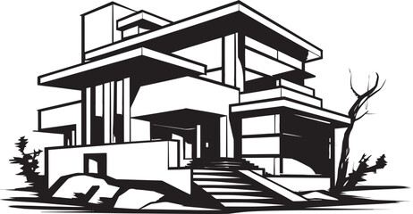 Naklejka premium Urban Elegance Modern House Design Vector Emblem Trendsetting Habitat Stylish House Design Vector Logo