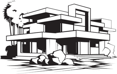 Naklejka premium Sophisticated Living Symbol Modern House Idea Vector Icon Contemporary Abode Mark Stylish House Design Vector Icon