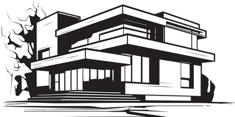 Strong Domicile Symbol Bold House Sketch Vector Logo Powerhouse Abode Emblem Thick House Outline Icon