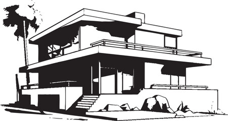 Bold House Emblem Thick Outlined Sketch in Vector Logo Design Sturdy Residence Icon Thick and Bold House Outline Vector