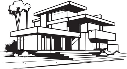 Bold House Emblem Thick Outlined Sketch in Vector Logo Design Sturdy Residence Icon Thick and Bold House Outline Vector