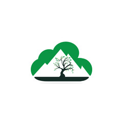 Mountain and tree vector logo design. Logo for travel, farming and ecology concepts.