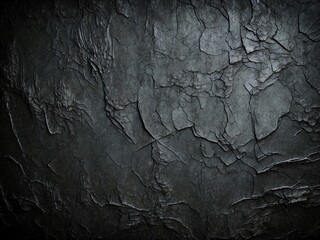 Dark stone surface. Black Rock surface. Close-up like a old rough concrete wall. Dark gray grunge background with space for design.