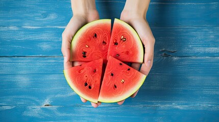 Portrait hand holding watermelon slice AI Generative