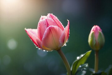 Dew-Kissed Tulip in the Soft Morning Light - AI generated