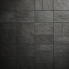 Black coal stone tiles texture and background. Black wall made of rectangular stone tiles. Interior Design. Stylish stone tiles. Generative ai