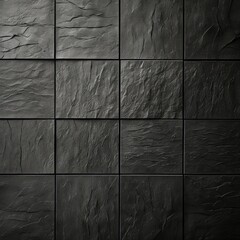 Black coal stone tiles texture and background. Black wall made of square stone tiles. Interior Design. Stylish stone tiles. Generative ai