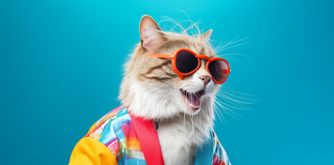 Naklejka premium funny cat with sunglasses in studio 