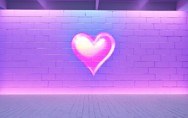 AI generated illustration of a glowing neon heart shape adorns a wall