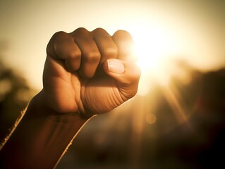 AI generated illustration of a human hand in a fist in sunlight