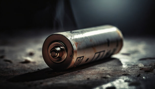  On the floor, old batteries, rust, close-up