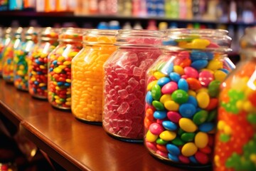 Fototapeta na wymiar Sweet candy in lots of glasses.