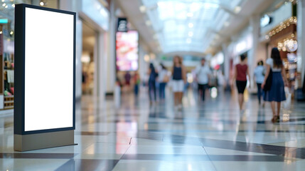 Shopping mall with Mock up board for product advertisement. Created using generative AI.