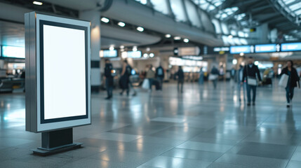 Empty banner for advertising at the airport and blur motion. Created using generative AI. - obrazy, fototapety, plakaty