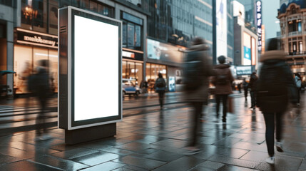 White ads board mock up for product advertisement in the downtown. Created using generative AI.