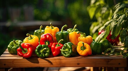 Fresh and spicy paprika on the wooden table AI Generative