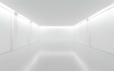 Fototapeta premium an empty room with white walls and wooden floors, long white walls and wood floor