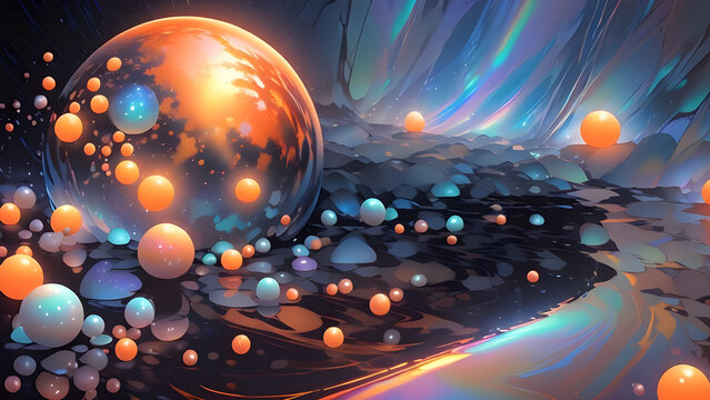 a close up of a bunch of balls floating in style hybrid mix of beeple