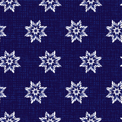 Vector blue abstract snowflake stars seamless background 05. Suitable for textile, gift wrap and wallpaper.