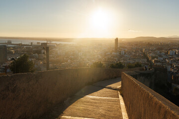 Path along the wall of Santa Barbara Castle in Alicante.