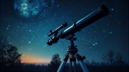 天体観測・望遠鏡で星空を見る
 - obrazy, fototapety, plakaty