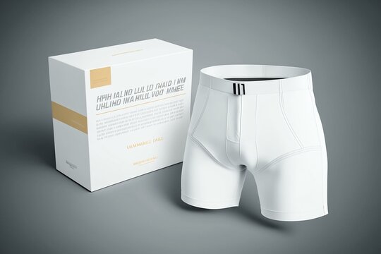 White shorts with compression lining and price tag on pocket, front view. Mockup. Generative AI