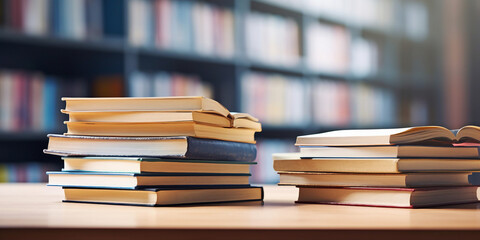 A Pile of Books on the Table in the Library Education Context