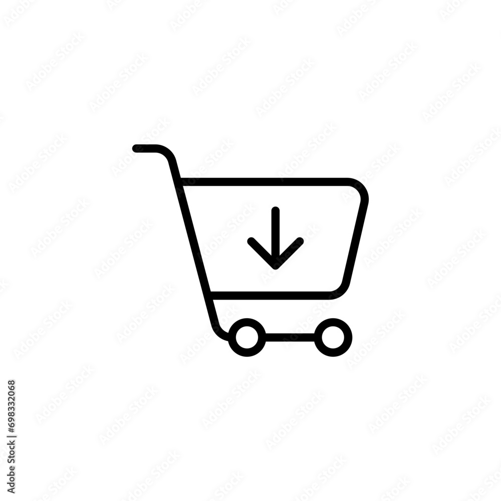 Poster add to shopping cart icon, shop basket symbol with arrow down icon symbol. web vector icon