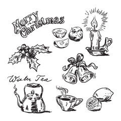 hand drawn set christmas