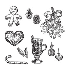 set of hand drawn illustrations christmas food