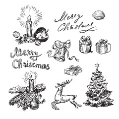 set of hand drawn illustrations christmas