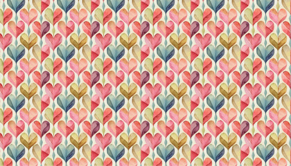 Fototapeta na wymiar retro pop hand drawn watercolor, heart shaped seamless pattern for valentine's day, vector graphic resources, 16:9 widescreen wallpaper / backdrop, 