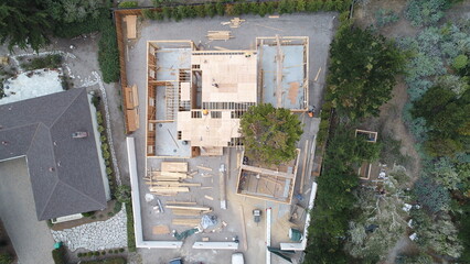 Aerial view of home construction